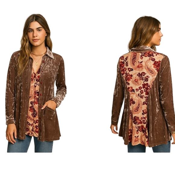 Velvet Burnout Tunic Womens Mixed Media Floral Boho Fairycore Overrsized Size S - Picture 1 of 10